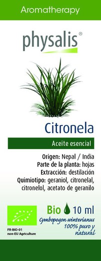 Aromatherapy Aceite Esencial de Citronela Bio de Physalis