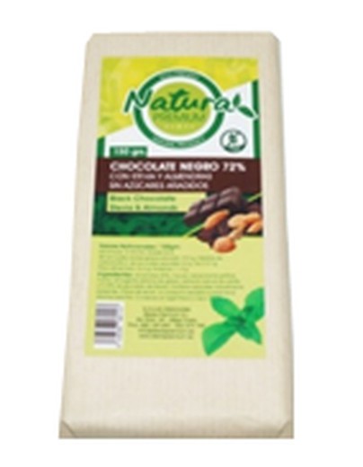 Chocolate Negro 72% con Stevia y Almendras 150 Gr