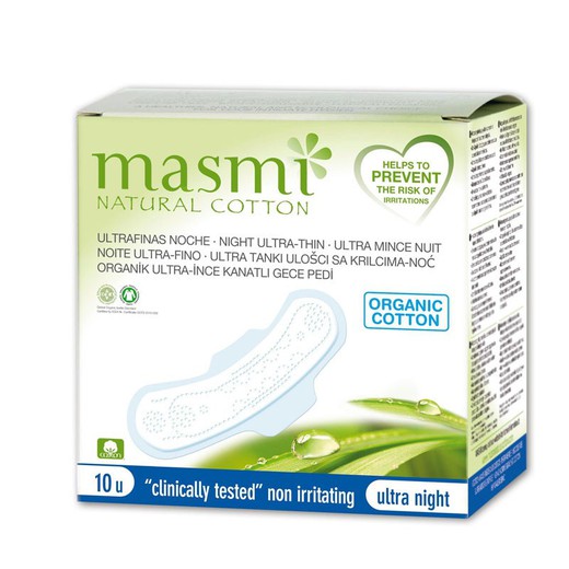 Compresas Masmi Natural Cotton Ultra Noche Alas 10 unidades de Masmi