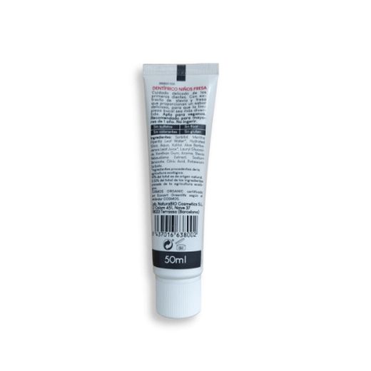 Dentífrico Niños Fresa sabor suave 50ml sin flúor de Natura Bio Cosmetics