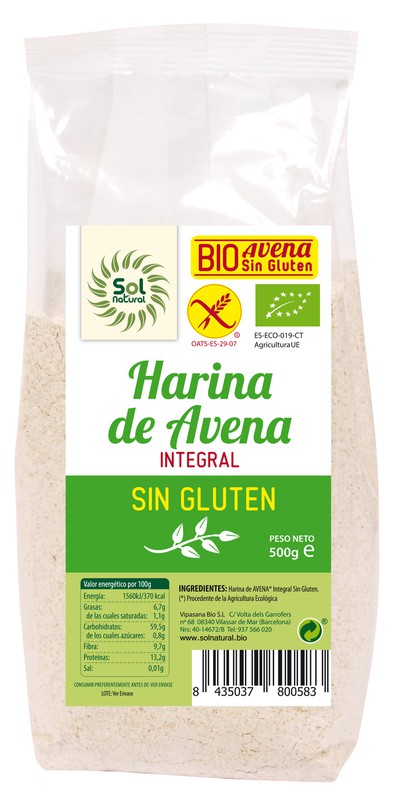 Bioprasad - Harina Avena Integral Bio 500 gramos - Sin Gluten Sin Lactosa -  Procedente de Agricultura Ecológica- En Biopharmacia - Biopharmacia,  Parafarmacia online