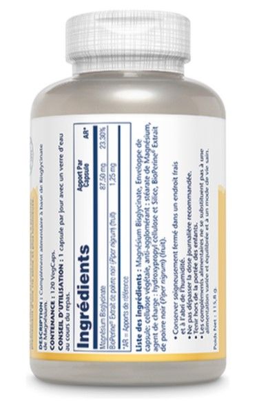 Magnesium Bisglycinate 120 cápsulas de Solaray