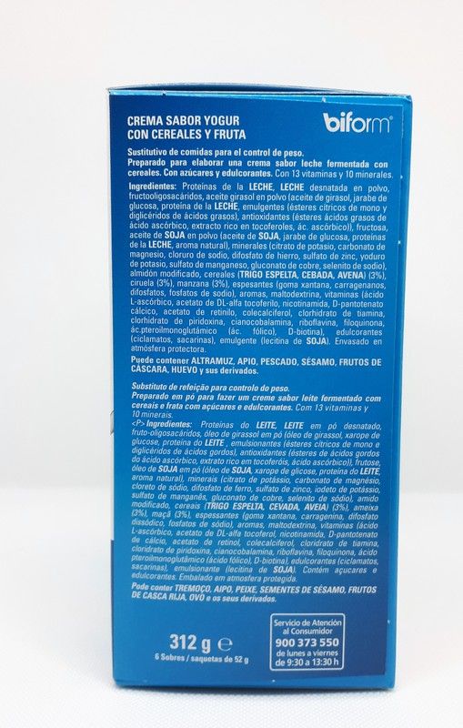 Crema Biform Yogur y Cereales 6 sobres Dielisa