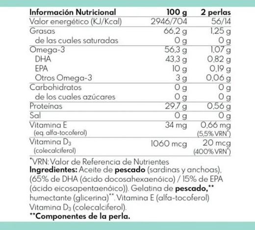 Natural DHA Alta Concentración 60 Perlas de Puro-Omega