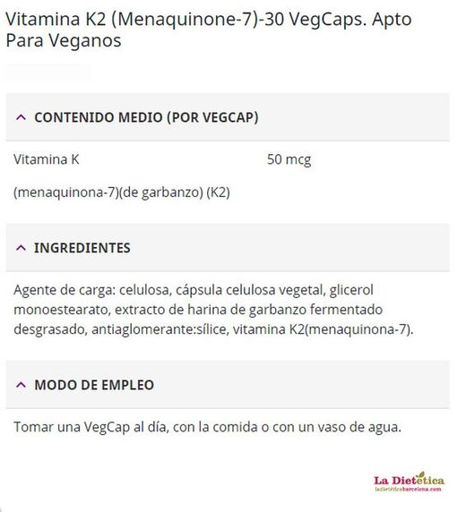 Vitamina K2 - 30 cápsulas de Solaray